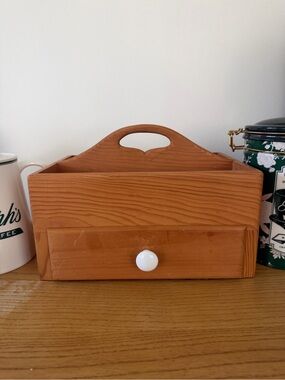 Vintage Wood Drawer Organizer Caddy in Natural Brown